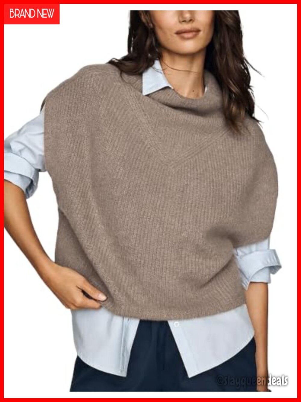 Ribbed Knit Sleeveless Sweater Vest High Neck Layering Pullover